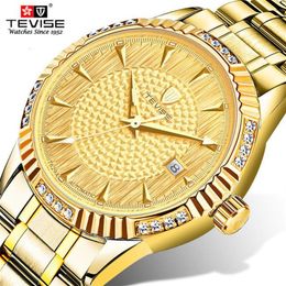 Top marque TEVISE doré automatique hommes montres mécaniques Torbillon étanche affaires or bracelet watch309I