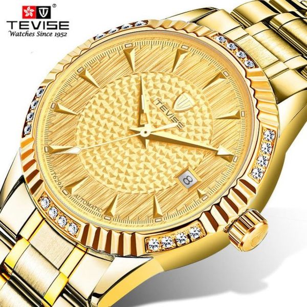 Top Brand Tevise Golden Automatic Men Mechanical Watches Torbillon Wating Business Gold Wrist Watch308d