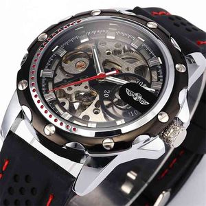 Top Marque Gagnant Mode Hommes Silicone Sports Montre Mens Automatique Automatique Mécanique Montre-Bracelet Calssic Squelette Mâle Horloge 210517