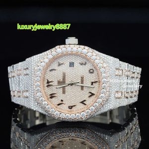 Montre Hip Hop entièrement glacée en diamant Moissanite pour hommes, montre-bracelet en acier inoxydable, de marque supérieure