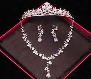Top Bridal Sieraden Set Three Piece Crown Earring ketting sieraden bling bling trouwfeest accessoires3202246
