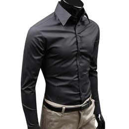 Top Business Gentleman Wild Shirt Top M5XL Camisa delgada de algodón de talla grande para hombre Color puro Camisa de manga larga de diseño de moda 240312