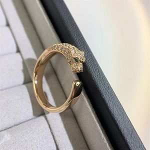 Top C Merk Pure 925 Sterling Zilveren Sieraden Voor Vrouwen Panter Ringen Diamant Rose Goud Groene Ogen Bruiloft Sieraden Engagement Luxur260r