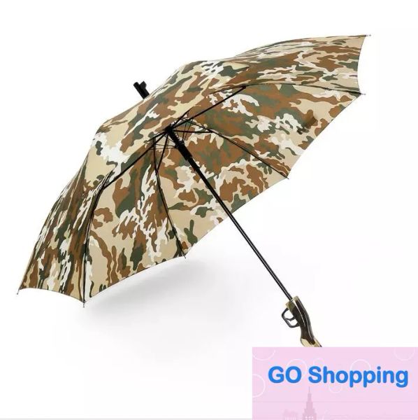 Paraguas de camuflaje superior Supervivencia 98k Paraguas de mango largo Semiautomático Protector solar plegable Pesca Senderismo Paraguas Paraguas con mango de pistola