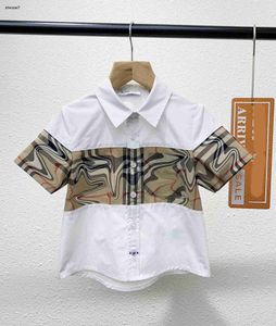Top Child Shirt Chemier Splicing Design Courte à manches Baby Shirt Taille 100-150 cm Kids Designer Clother Girls Boys Blouses janvier