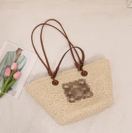 Bolso de tejido de paja portátil de hombro grande clásico superior Bolsos de tejido simple de gran capacidad Bolso de playa de playa para todo el partido para mujer Bolso de tejido de ratán