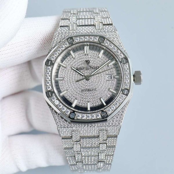 Top Clone Ap Diamond Diamonds Watch Pass Test Movimiento de cuarzo vvs Iced Out Sapphire Diamond Watch Auto RIKO Alta calidad Mecánico Uhr Bust Down Out Royal