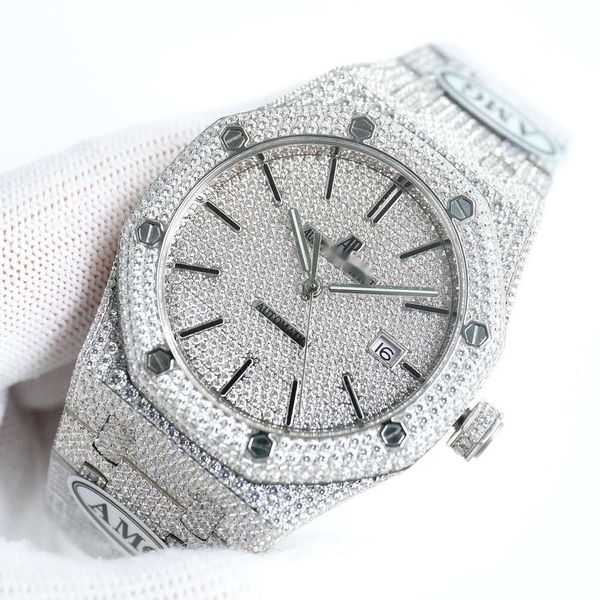 Top Clone Ap Diamond Diamonds Watch Pass Test Movimiento de cuarzo vvs Iced Out Sapphire 10A Diamond Watch Auto V93F Alta calidad Mecánico Uhr Bust Down Out Royal