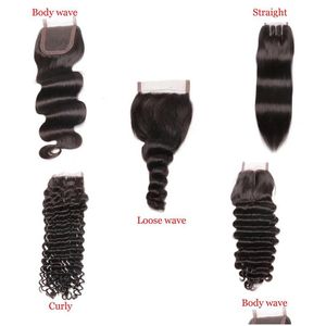 Top Closures 4x4 Transparent Lace Body Loose Deep Wave Jerry Curly Kinky Cheveux Humains Moyen 3 Parties Fermeture Drop Livraison Produits Exte Dhtsp