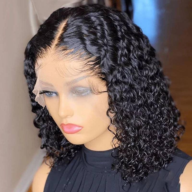 best hd lace closure Glueless180Density Blunt Short Bob Kinky Curly Natural Black Synthetic Lace Front For Women With BabyHair Heat Resistant