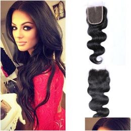 Top Closures Lace Closure 4x4 noeuds blanchis péruvien vague de corps cheveux humains avec bébé G-Easy Drop livraison produits extensions Otpde