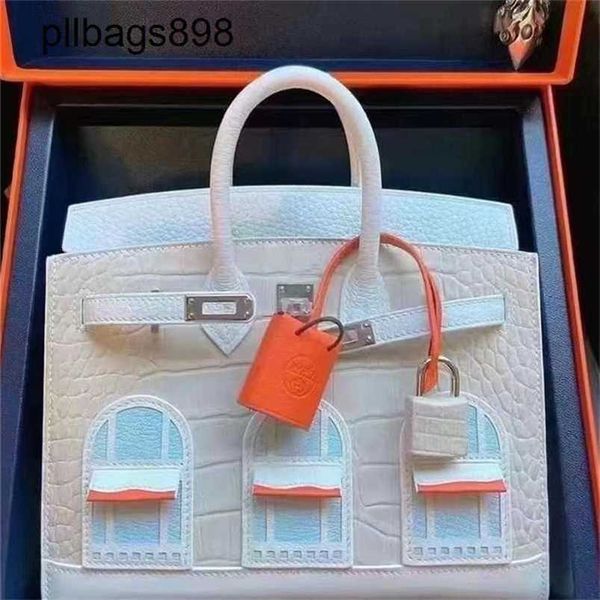 Sac à main à la vache supérieure brkns en cuir authentique blanc avec crocodile français original pour femmes0jiggf30