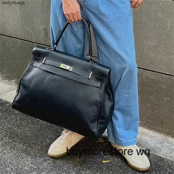 Sac à main de vache supérieur Deisgner 10a Calfskin 50cm Sac d'épalage Botes faits à la main 40 sacs en cuir bagages en cuir Capacité argentée femme Qqhviybapt