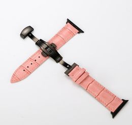 Top Cowhide Pink Leer geschikt voor I Watch 1 2 3 4 5e generatie 38 mm 42 mm Apple Watch Nieuwe Double Press Butle Buckle Strap9126071