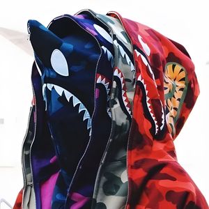 Top Artisanat Mens Hoodies Designer Hommes Shark Full Zip Tie Dye Hoodie Veste Couleur Grille Camo Sweat Mode Multicolore Camouflage Coton Sweats À Capuche