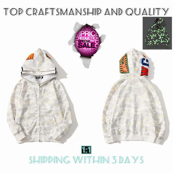 Top Craftsmanship Sudaderas con capucha para hombre Tiger Chaqueta con cremallera completa Diseñador Hombres Harajuku Estilista Tiburón Sudadera Moda Co-branding Camuflaje Sombrero doble Sudadera con capucha 4-21