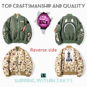 Top Craftsmanship Vestes pour hommes Shark Men Star Spots Designers Manteau Varsity Co-branding Styliste Vêtements en coton Style militaire Camo200S