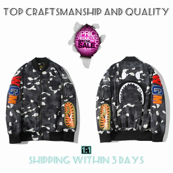 Top Craftsmanship Vestes pour hommes Shark Men Star Spots Designers Manteau Varsity Co-branding Styliste Storm Ghosts Style militaire Camouf277M