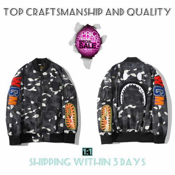 Top Craftsmanship Vestes pour hommes Shark Men Star Spots Designers Manteau Varsity Co-branding Styliste Storm Ghosts Style militaire Camouf2625