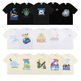 Top Craftsmanship Rhude Mens T-shirts Summer Fi Tshirts Street Casual Short Beach Style Tees Cott Impring Shirt F3E5 #
