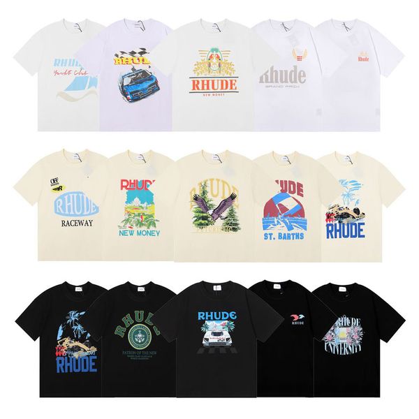 Top Craftsmanship Rhude T Shirt Mens T Shishs Summer Fashion Designer Fails Men Womens Street Casual Slewe Short Beach Style Tees Impresión de algodón 23SSS A124