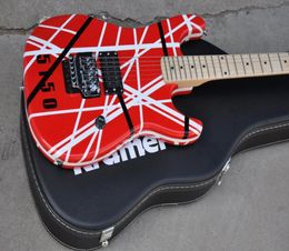 Top Custom Edward Van Halen Kramer 5150 Black White Stripe Red Electric Guitar Floyd Rose Tremolo Staartstuk Maple Neck FRE2915944