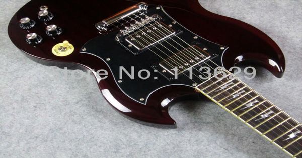 Top personnalisé Thunderstruck AC DC Angus Young Signature SG vieilli cerise vin rouge acajou corps guitare électrique éclair inl7407672