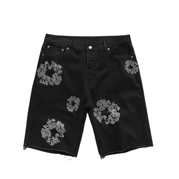 Top Demin Tear Jeans Shorts Men Designer Jeans Femmes Femmes Breft Jean pour hommes Luxury Top Quality Straight Flower Printing Shortpants Slim Streetwear Pants Vêtements 230