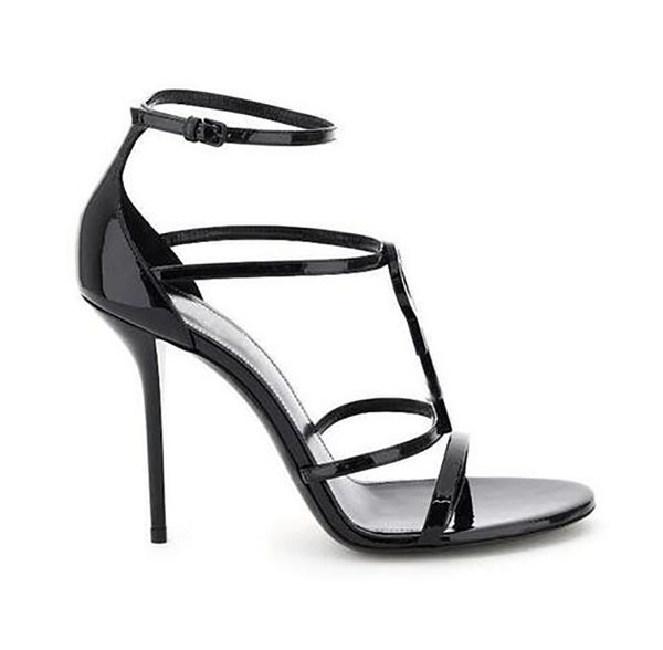 Diseño superior Sandalias ámbar Sandalias de tacones ultra altos Zapatos de mujer Correa de tobillo de gamuza negra Moda Cuero genuino Mujeres Tributo Vestido de cuero Zapatos de dama Gladiador