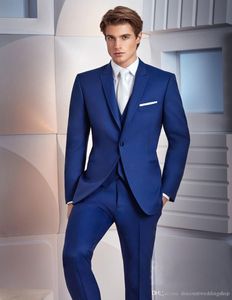 Diseño superior, esmoquin para novio, solapa de pico azul real, padrinos de boda, el mejor traje de hombre, trajes de boda para hombre (chaqueta + pantalones + chaleco + corbata) J399