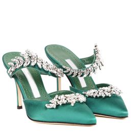 Lurum – sandales en Satin pour femmes, chaussures Design haut de gamme, Mules ornées de cristaux, talons hauts, pantoufles à enfiler, EU35-43