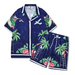 Top Design Heren Shorts 2023 High Street Flower Shirt Pak Beach Surfing Full Print Shirt Casual Cardigan Shorts Matching Men