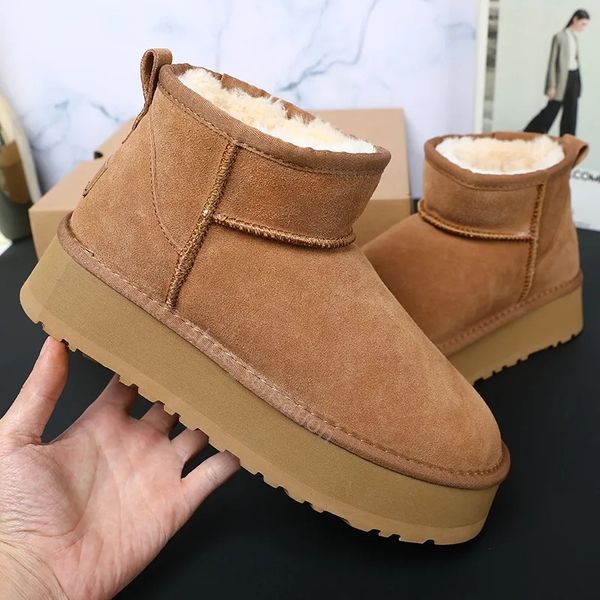 Top Designer Australie Australia Nieve de invierno al aire libre Botas de plataforma ultra mini Botas para mujer Piel de piel esponjosa Botines de tobillo Castaño Mocasines negros Zapatos tamaño 35-43