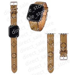 Bracelets de montre marron de qualité supérieure pour bracelet de montre Apple 49 mm 45 mm 42 mm 38 mm 40 mm 44 mm Bracelets de montre de luxe iwatch 8 7 6 5 4 PU cuir L bracelet à fleurs rayures