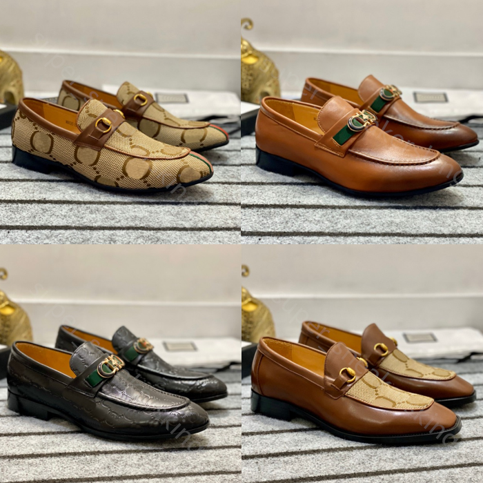 Top Designer Loafers Herr Klänning skor 100 % kohud Classic Mules Flat Herr spänne läder Herr Casual Sko storlek 38-46