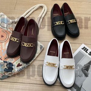 Mocasines de diseñador superior Zapatos para mujer Pisos Zapato de vestir Lujo V Firma Cadena dorada Con flecos Piel de becerro Resbalón en damas Tamaño de alta calidad EUR 35-40