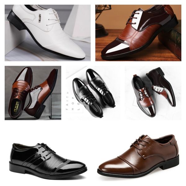 Top Designer Luxury Luxury Multi Style Cuir Men's Black White Casual Chaussures, Robe Business Robe Point Up Wedding Shoe