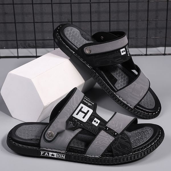 Top Designer Men S Super Fiber Le cuir sandales Land Double-utilise Chaussures de plage décontractées Sandales décontractées sans glissement tailles 38-44