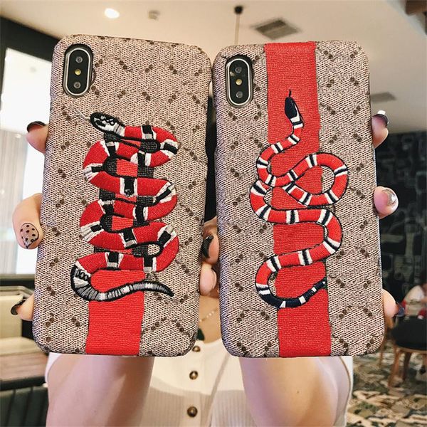 Top Designer Telefoonhoesje voor iPhone 15 Pro Max Gevallen 14 pro max 13 11 12 XS 8 Modemerk Leer Origineel Monogram G Bloemborduurwerk kleine slang bij tijger Portemonneehoes