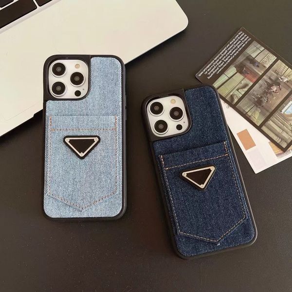 Étui de téléphone Top Designer iPhone 15 14 13 12 11 ProMax 15Pro 15Plus 14Pro 14ProMax 13ProMax Deluxe Letter couverture arrière de téléphone en denim avec étui de poche porte-carte