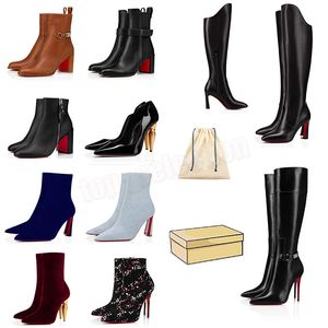 Top Diseñador Fondos rojos Bota Moda Botas para mujer Botas sobre la rodilla Tacones altos Señora Bombas con punta en punta Estilo Tobillo Botines cortos Marca de lujo para mujer Zapatos originales