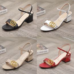 Top Designer Sandals Classic High Heels Fashion Slides Women Dress Shoes Lady Metal Belt Buckle Sandaal met doos 35-41