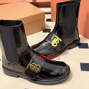 Top Designer Chaussures Automne et Hiver Nouvelles Bottes Roger En Cuir Laqué Haute Qualité Femmes Style Classique Chaussures Formelles En Cuir Chelsea Bottes À Fond Plat