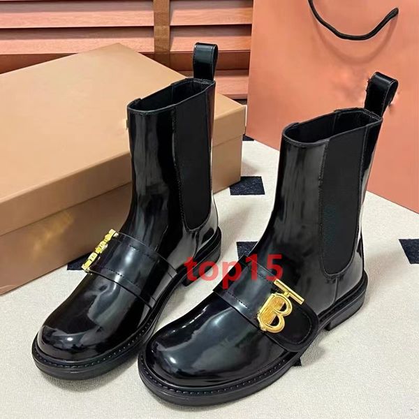 Zapatos de diseñador superior Otoño e invierno Nuevas botas Roger de cuero lacado Zapatos formales de estilo clásico para mujer de alta calidad Botas de fondo plano Chelsea de cuero eur35-40