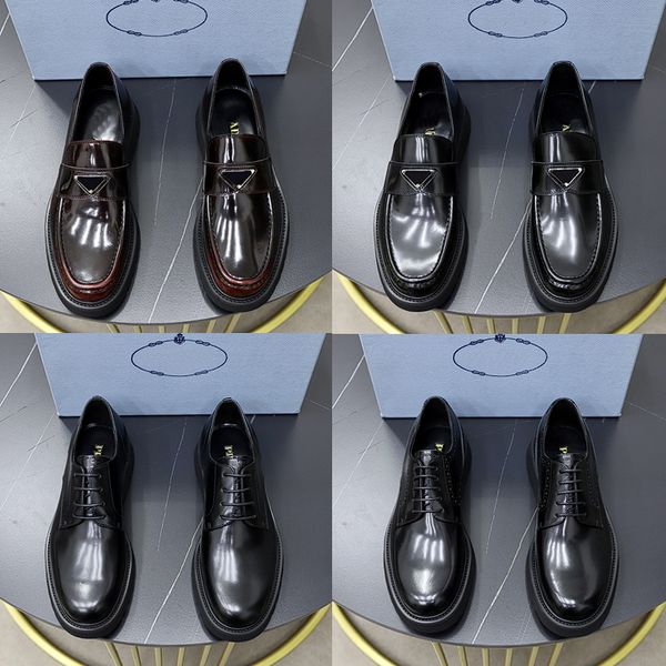 Zapatos de diseñador superior Hombres Zapatillas de plataforma de cuero de vaca suave Mocasines clásicos Caucho Negro Cuero brillante Zapatilla de deporte de cabeza redonda gruesa Zapato inferior grueso con tamaño de caja 38-45