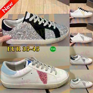 Top Designer Star Shoes Calfskin Sneakers Mens Dirty Diry Old Shaues Goln Pink Blue Grey Silver Noir Blanc Blanc Gol Golt Femmes Femme Casual Trainers Classic Italie Shoe