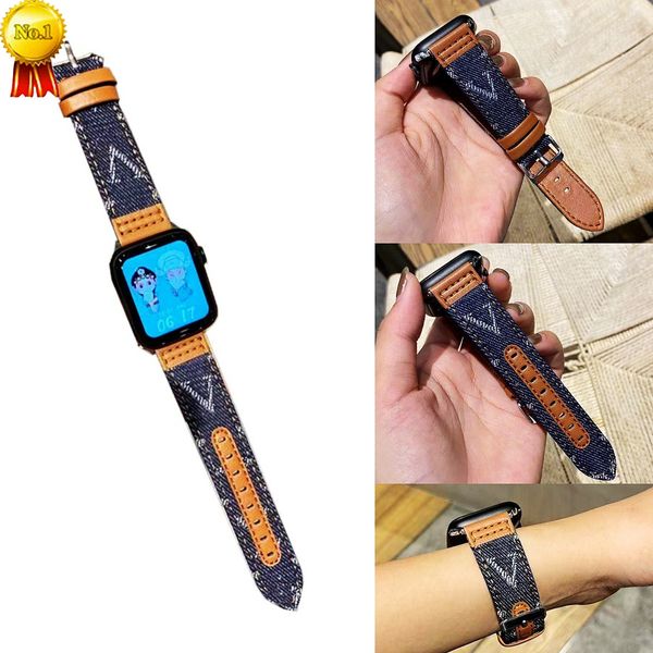 Bracelets de créateurs supérieurs Bracelets de montre cadeaux pour Apple Watch Band 45 mm 42 mm 38 mm 40 mm 44 mm 49nn Bandes Bracelet Bracelet Mode L Denim Cuir Smart Straps iwatch 8 7 6 5 4 SE