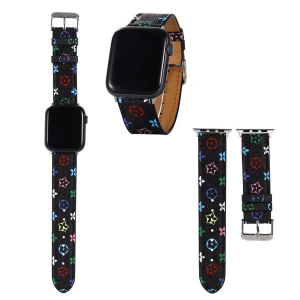 Correas de reloj de diseñador superior Correas para Apple Watch Band 49 mm 45 mm 42 mm 38 mm 40 mm 44 mm Diseños de lujo Correas de reloj iwatch 8 7 6 5 4 PU Cuero L Pulsera de flores Rayas