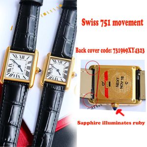 Reloj de diseñador superior para mujer, reloj sin mangas, reloj rectangular para mujer, movimiento suizo 751