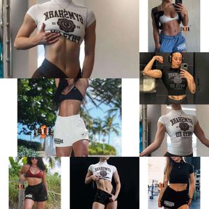 Topontwerper wit pittig meisje letter gymshark sexy strakke en slanke slanke korte mouw slanke sport t-shirt topshorts, heren en dames fitness casual paren shorts 27